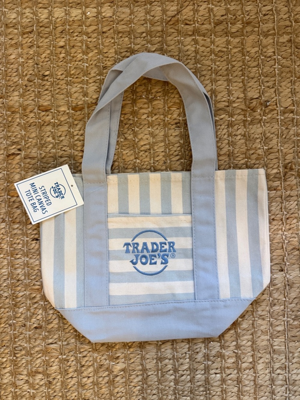 NWT Trader Joe’s Striped Mini Canvas Tote Bag Blue